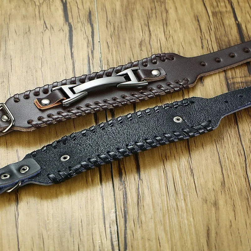 Pulseira Masculina de Couro Largura 33mm com Fecho de Metal - Estilo Punk e Fashion para Homens