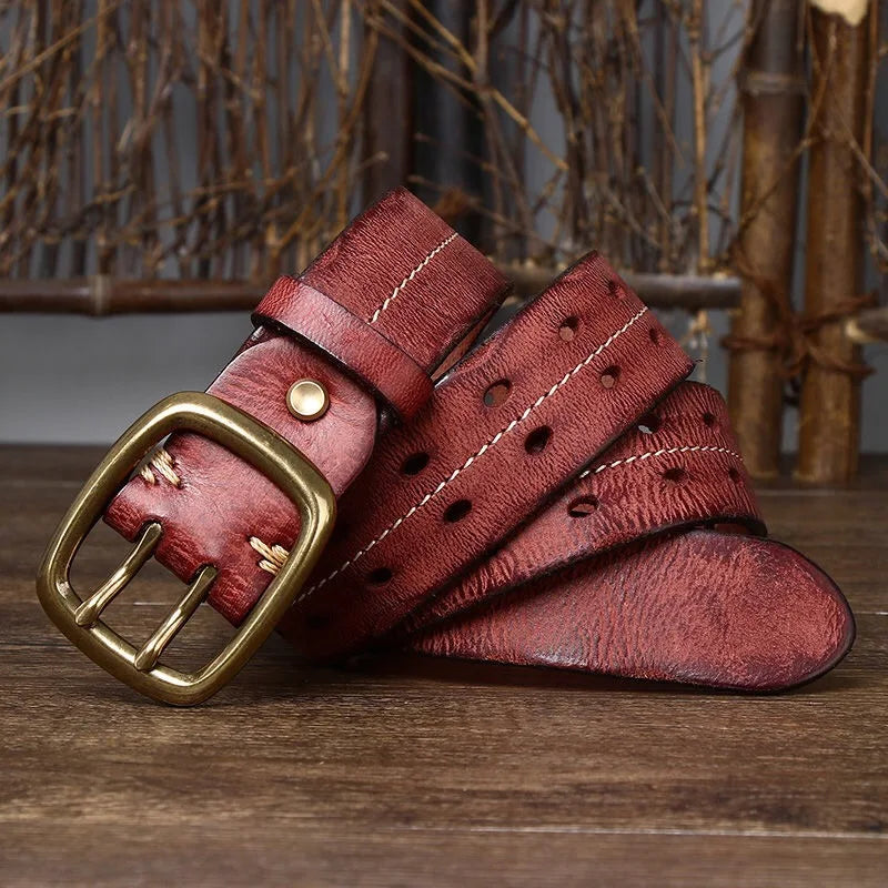 Cinto Masculino Retrô Dupla Fivela – 3,8cm Couro Legítimo Artesanal para Jeans