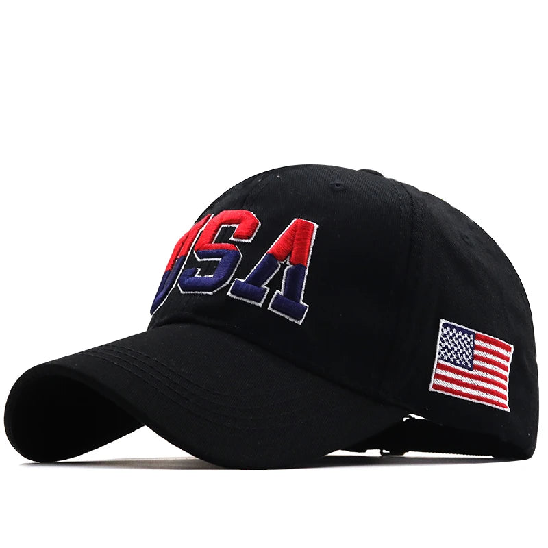 Boné Snapback USA – Algodão Bordado com Bandeira Americana Unissex Estilo Hip Hop
