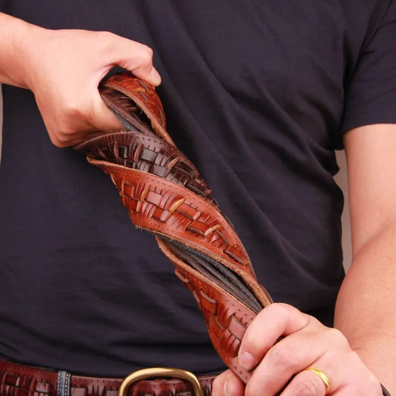 Cinto Clunia Luxo Vintage – Couro Trançado Artesanal com Fivela de Cobre Masculino