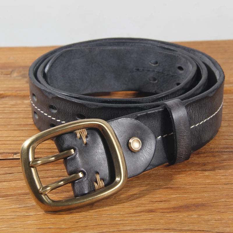 Cinto Masculino Retrô Dupla Fivela – 3,8cm Couro Legítimo Artesanal para Jeans