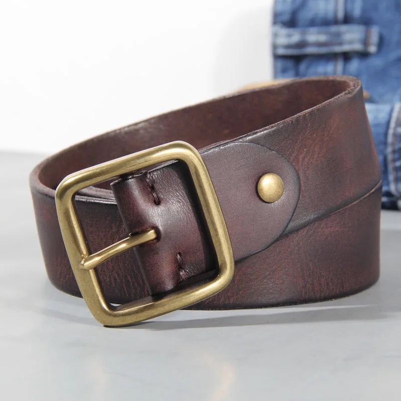Cinto Clunia Retrô de Couro – 3,8cm Couro Legítimo Artesanal com Fivela de Cobre Masculino