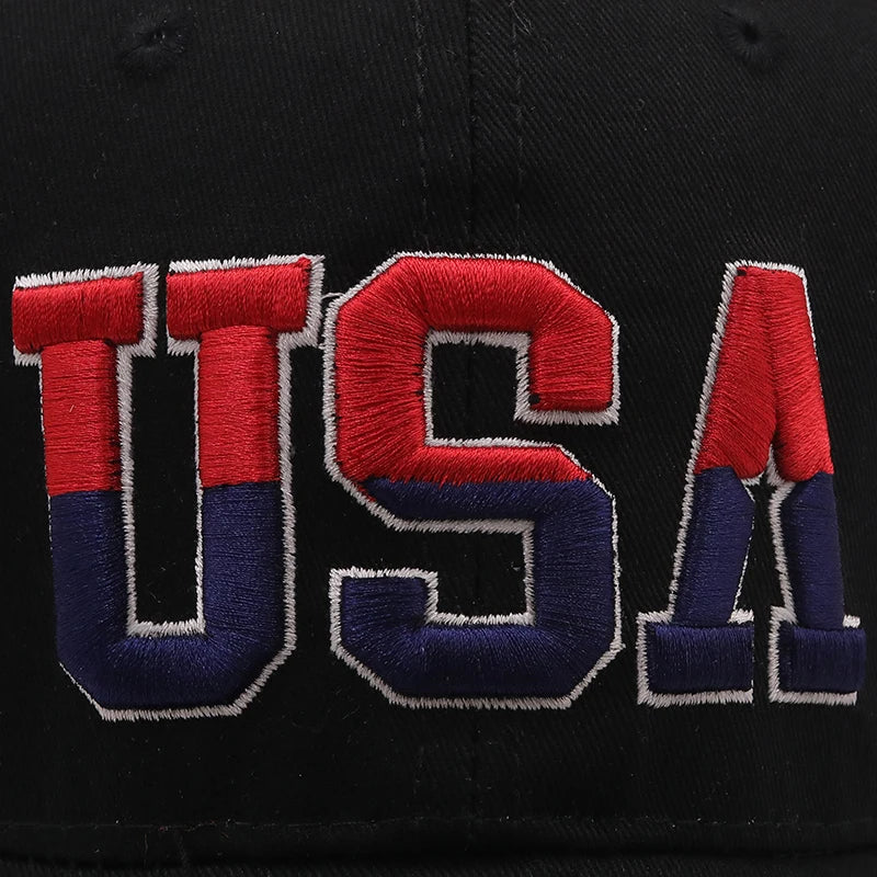 Boné Snapback USA – Algodão Bordado com Bandeira Americana Unissex Estilo Hip Hop