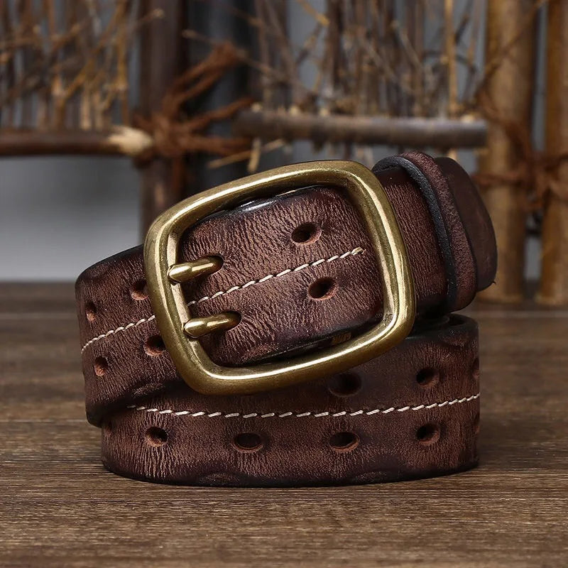 Cinto Masculino Retrô Dupla Fivela – 3,8cm Couro Legítimo Artesanal para Jeans