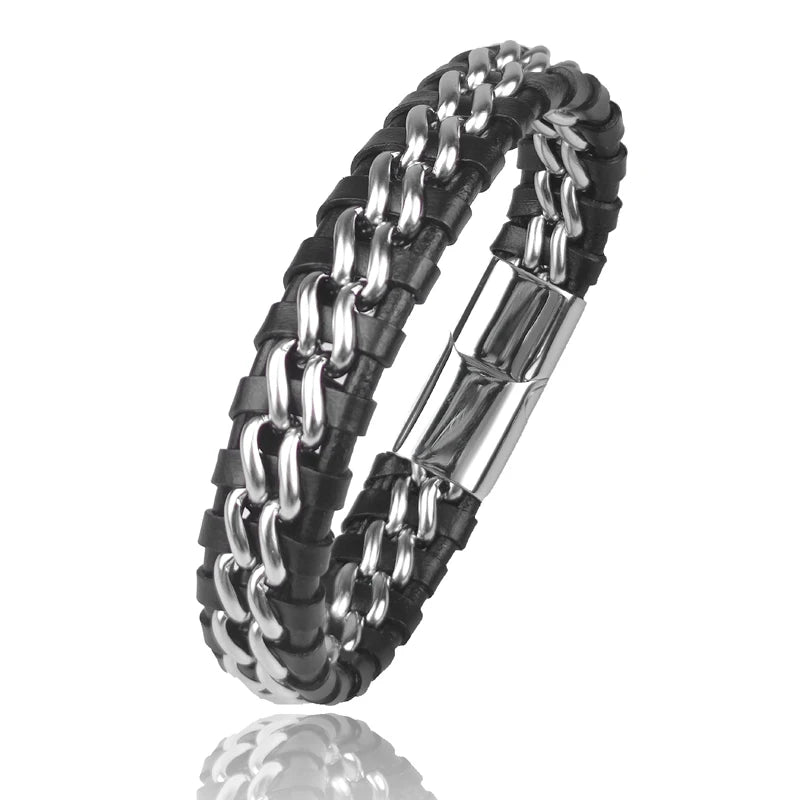 Pulseira Masculina Lousonna Clássica – Pedra Natural com Aço Inoxidável e Titânio Fecho Duplo de Segurança