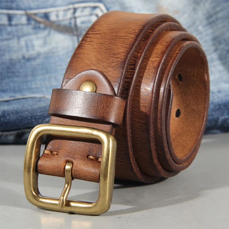 Cinto Clunia Retrô de Couro – 3,8cm Couro Legítimo Artesanal com Fivela de Cobre Masculino