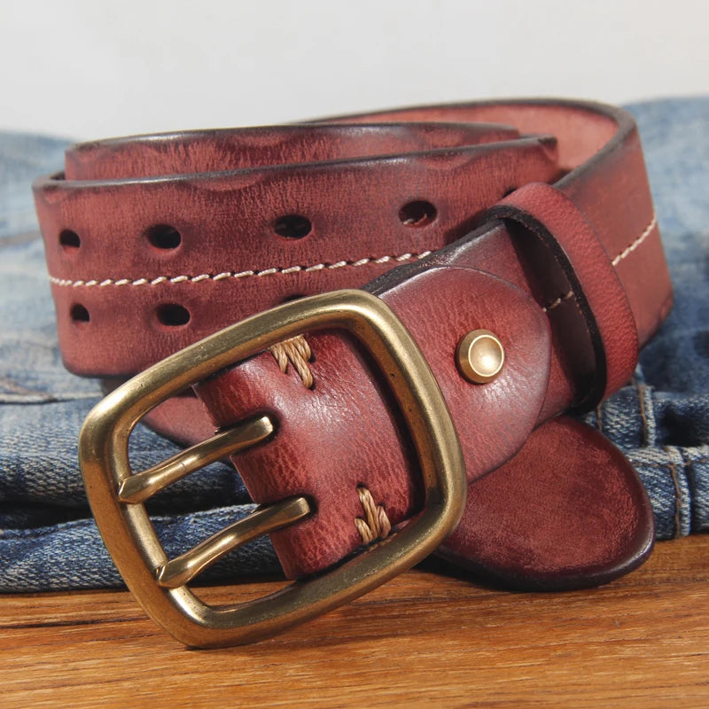 Cinto Masculino Retrô Dupla Fivela – 3,8cm Couro Legítimo Artesanal para Jeans