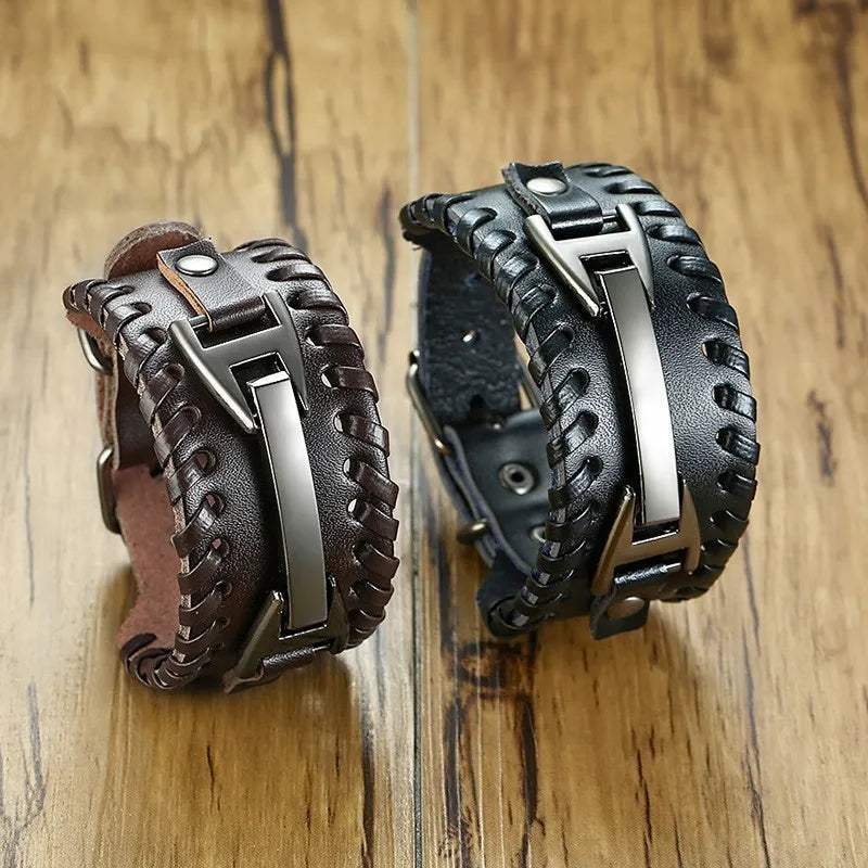 Pulseira Masculina de Couro Largura 33mm com Fecho de Metal - Estilo Punk e Fashion para Homens