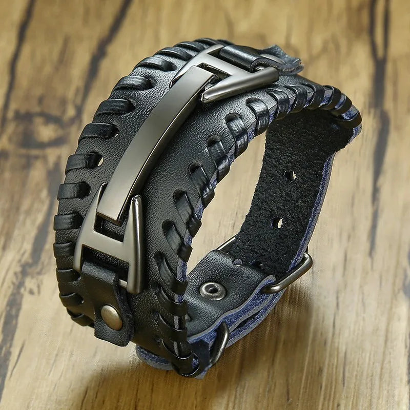 Pulseira Masculina de Couro Largura 33mm com Fecho de Metal - Estilo Punk e Fashion para Homens