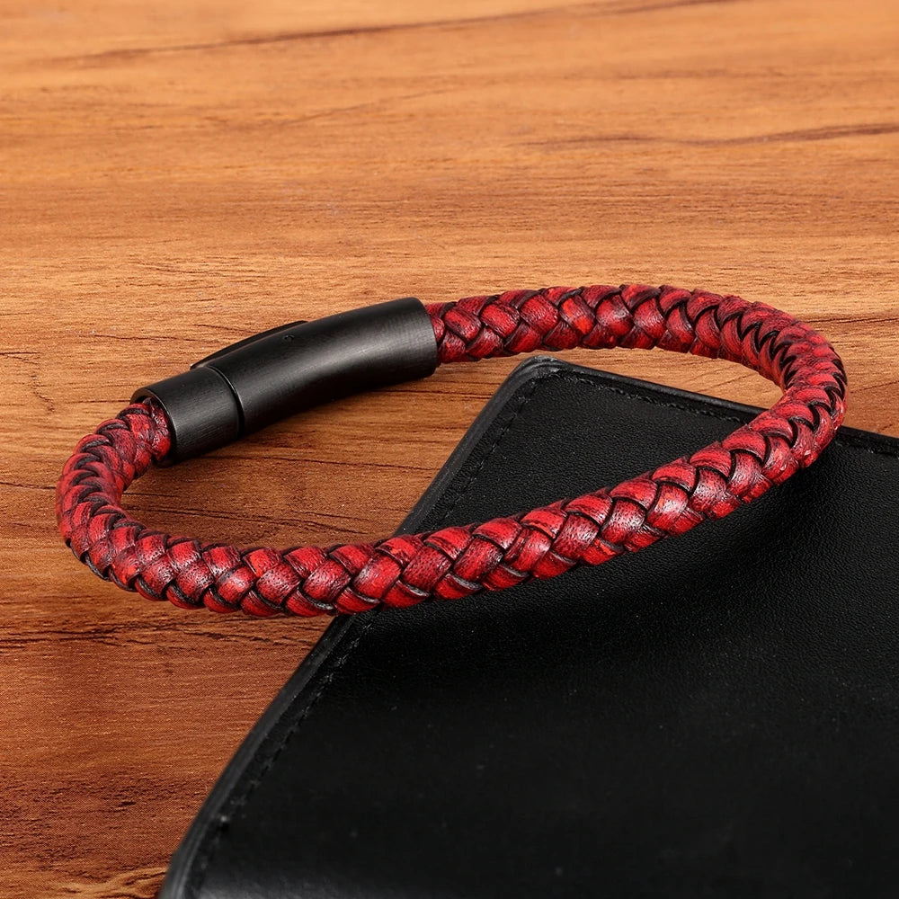 Pulseira Masculina de Couro com Botão de Aço Inoxidável - Estilo Clássico e Simples