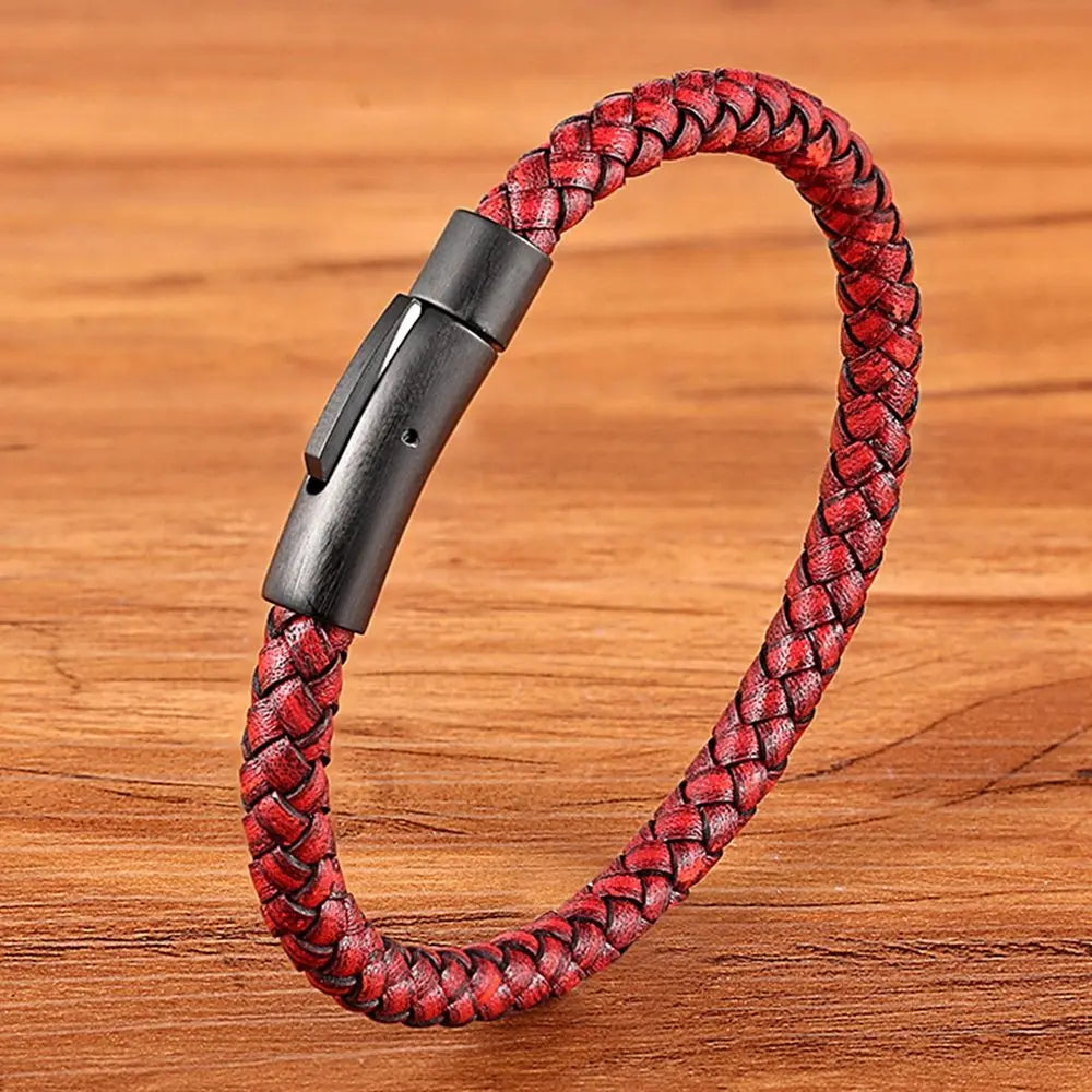 Pulseira Masculina de Couro com Botão de Aço Inoxidável - Estilo Clássico e Simples