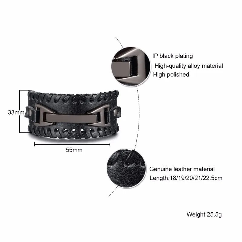 Pulseira Masculina de Couro Largura 33mm com Fecho de Metal - Estilo Punk e Fashion para Homens