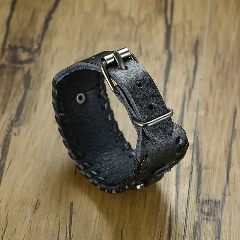 Pulseira Masculina de Couro Largura 33mm com Fecho de Metal - Estilo Punk e Fashion para Homens