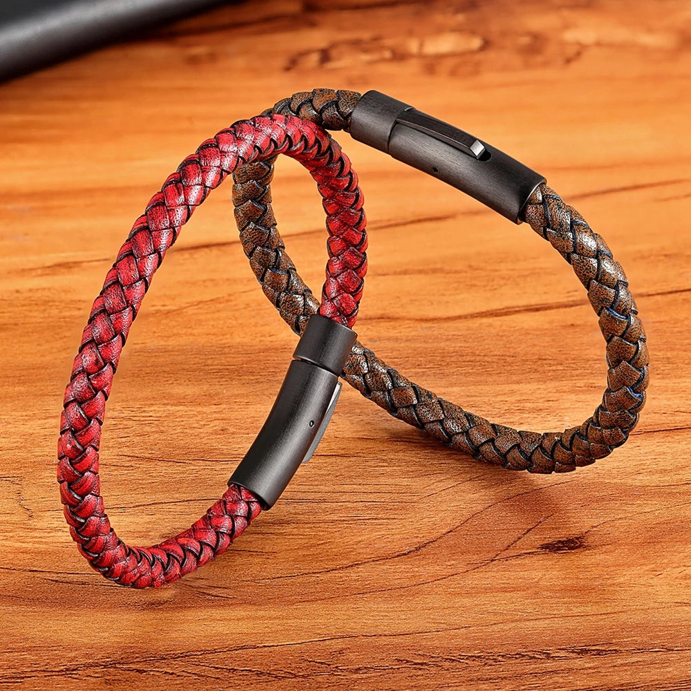 Pulseira Masculina de Couro com Botão de Aço Inoxidável - Estilo Clássico e Simples