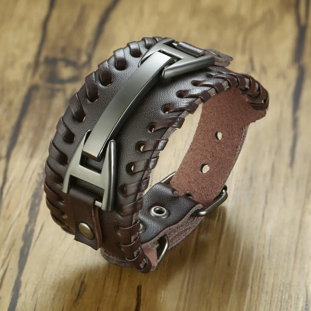 Pulseira Masculina de Couro Largura 33mm com Fecho de Metal - Estilo Punk e Fashion para Homens