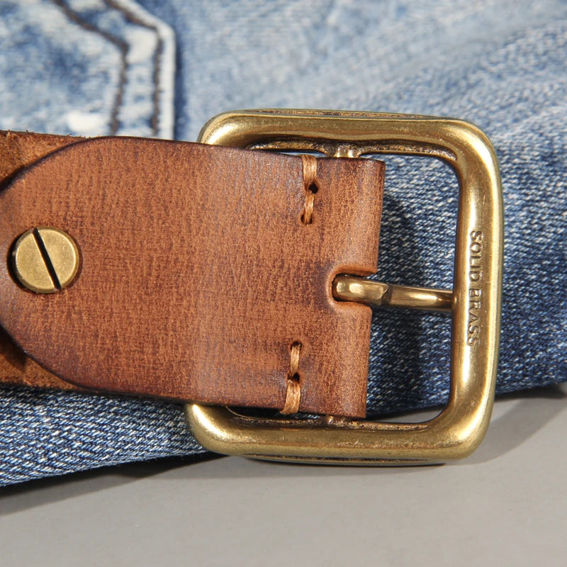 Cinto Clunia Retrô de Couro – 3,8cm Couro Legítimo Artesanal com Fivela de Cobre Masculino