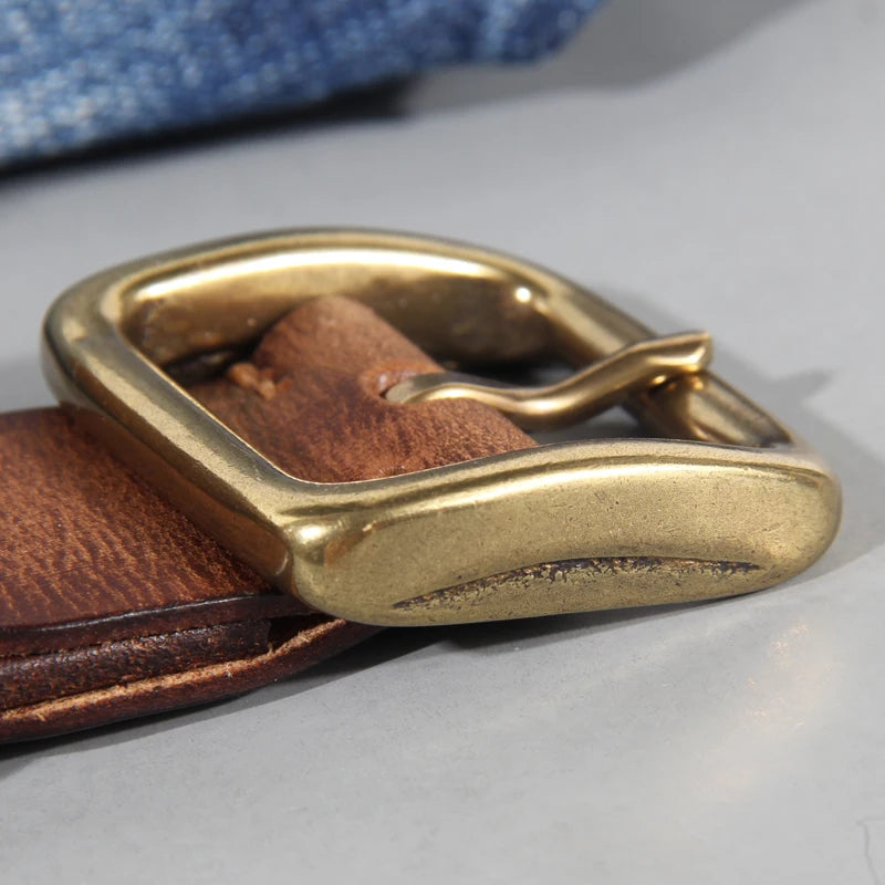 Cinto Clunia Retrô de Couro – 3,8cm Couro Legítimo Artesanal com Fivela de Cobre Masculino