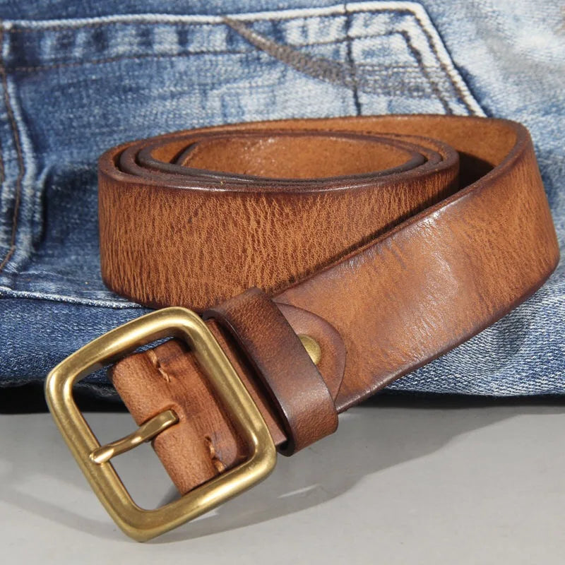 Cinto Clunia Retrô de Couro – 3,8cm Couro Legítimo Artesanal com Fivela de Cobre Masculino