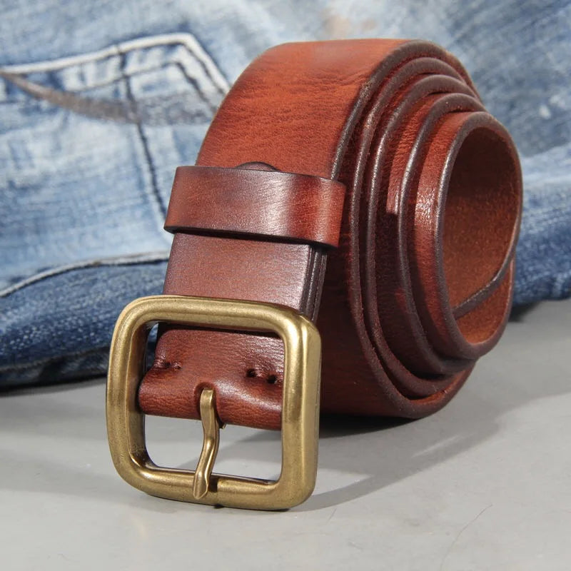 Cinto Clunia Retrô de Couro – 3,8cm Couro Legítimo Artesanal com Fivela de Cobre Masculino