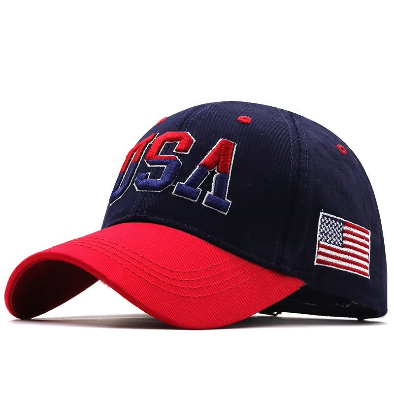 Boné Snapback USA – Algodão Bordado com Bandeira Americana Unissex Estilo Hip Hop