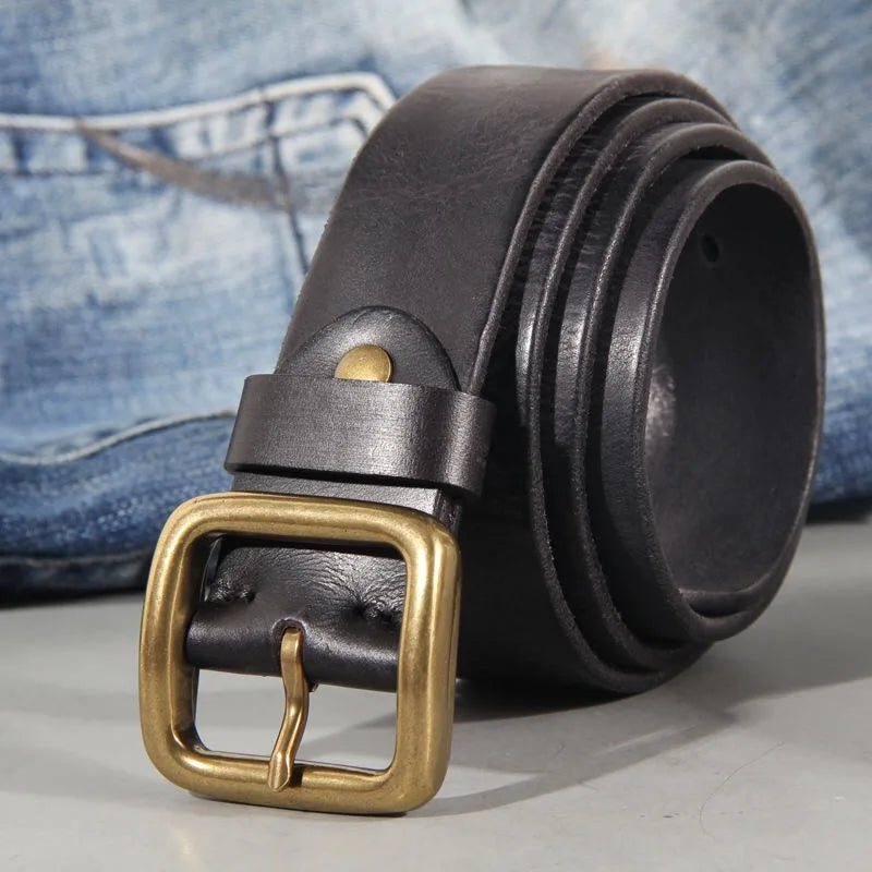 Cinto Clunia Retrô de Couro – 3,8cm Couro Legítimo Artesanal com Fivela de Cobre Masculino