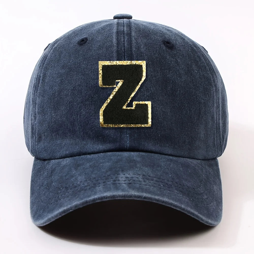 Boné Letra Bordada A-Z Street – Aba Curva Ajustável Unissex Estilo Dad Hat
