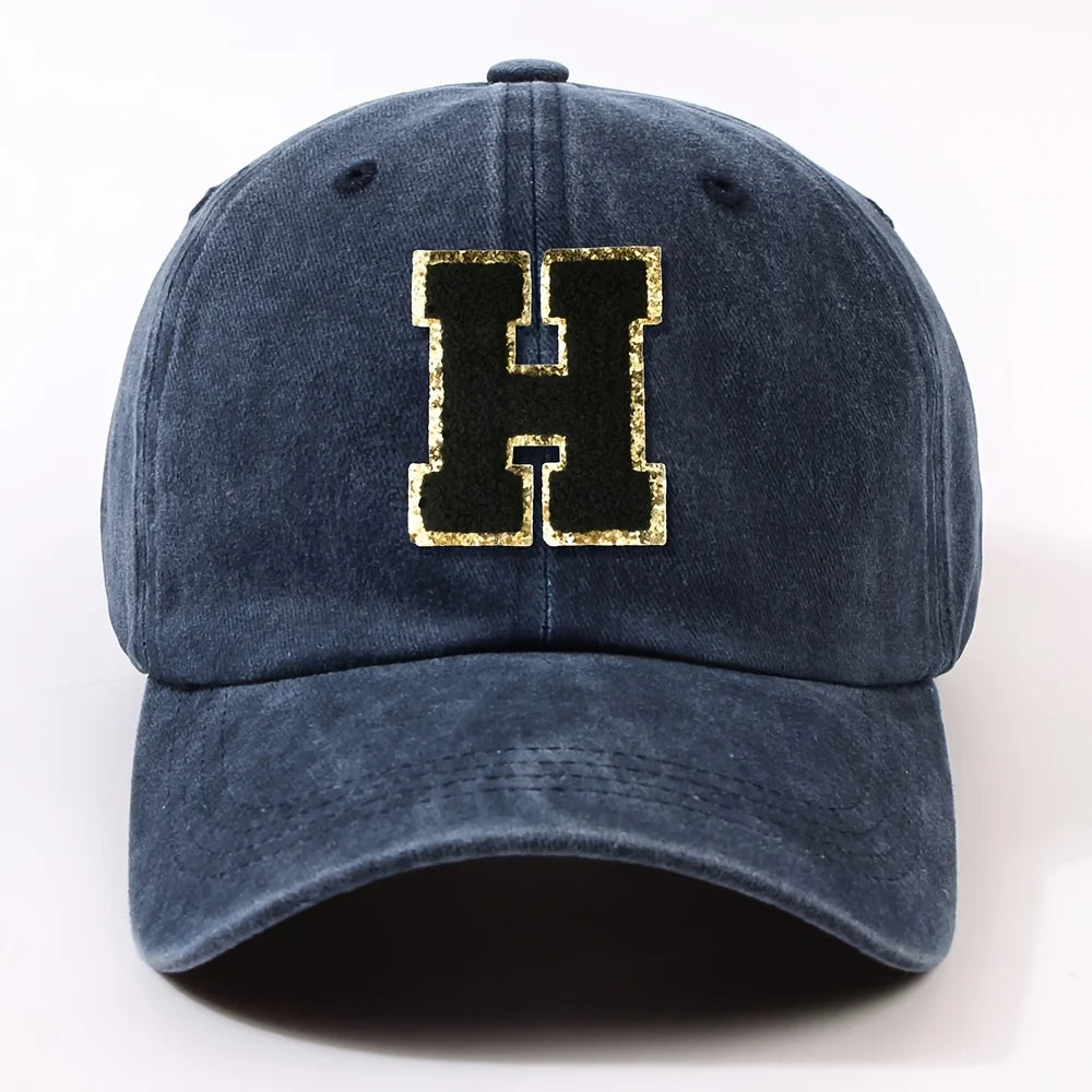 Boné Letra Bordada A-Z Street – Aba Curva Ajustável Unissex Estilo Dad Hat