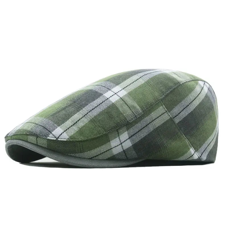Boina Oxford Listrada – Estilo Newsboy em Poliéster com Estampa de Listras, Aba Reta e Design Versátil para Todas as Estações
