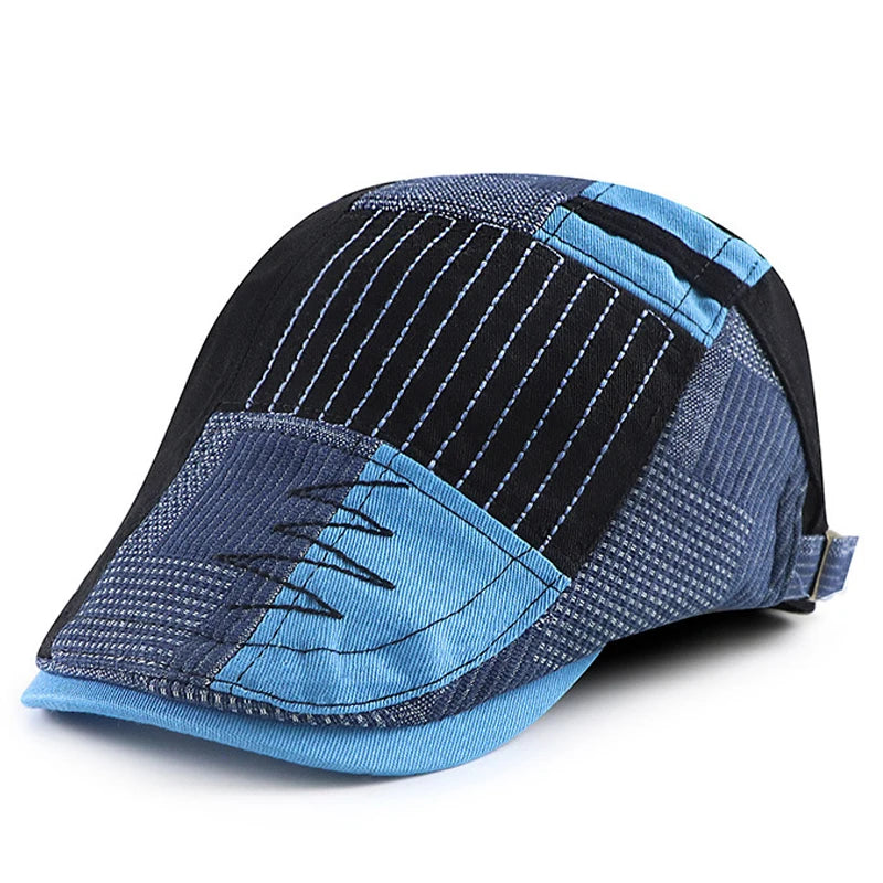 Boina Milton Patchwork – Estilo Newsboy Moderno com Aba Reta e Ajuste Confortável