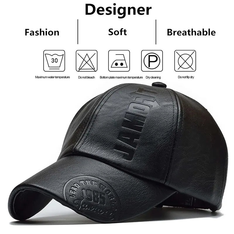 Boné Letter Print PU – Estilo Baseball Ajustável Primavera e Outono Unissex