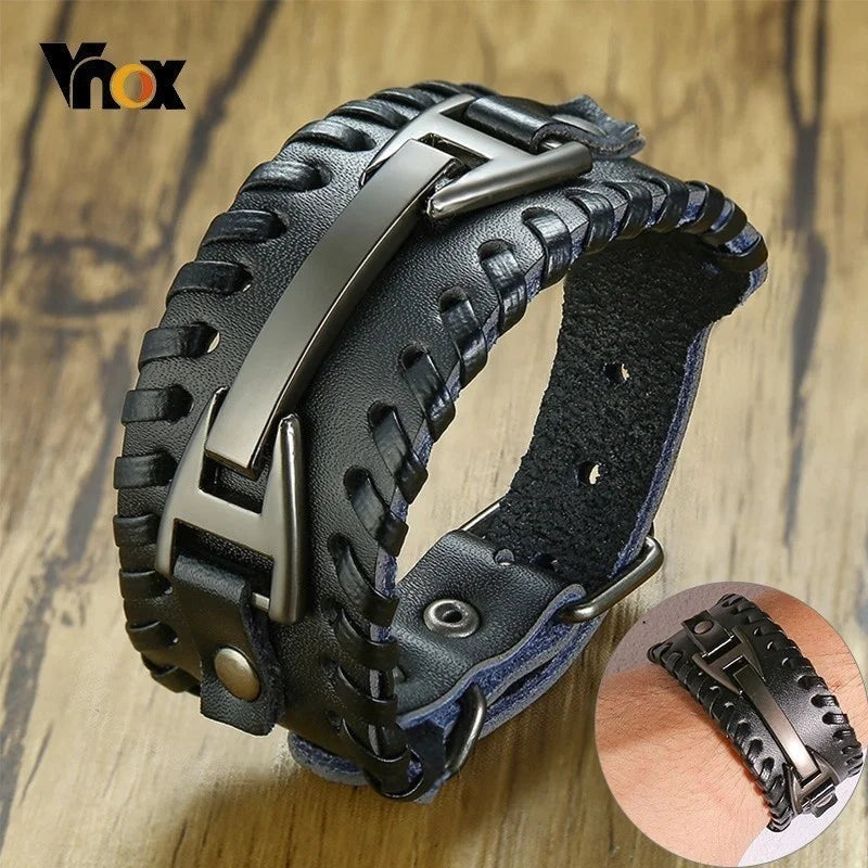 Pulseira Masculina de Couro Largura 33mm com Fecho de Metal - Estilo Punk e Fashion para Homens