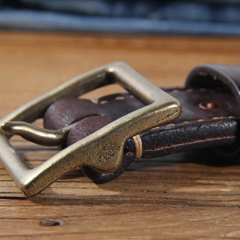 Cinto Masculino Rústico 4cm – Couro Legítimo Extra Grosso com Fivela de Bronze