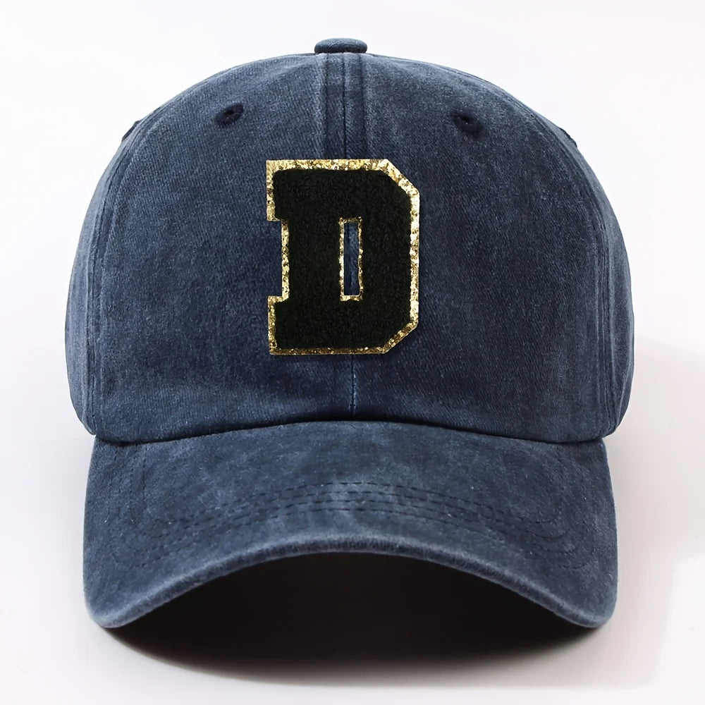 Boné Letra Bordada A-Z Street – Aba Curva Ajustável Unissex Estilo Dad Hat