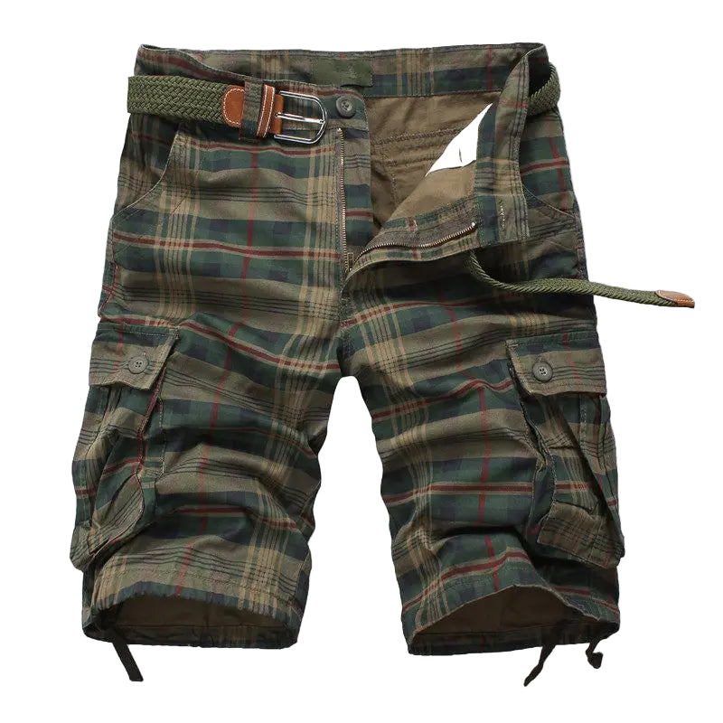 Bermuda Masculina Presthon – Moda Xadrez Casual Militar Praia Estilo Cargo sem Cinto