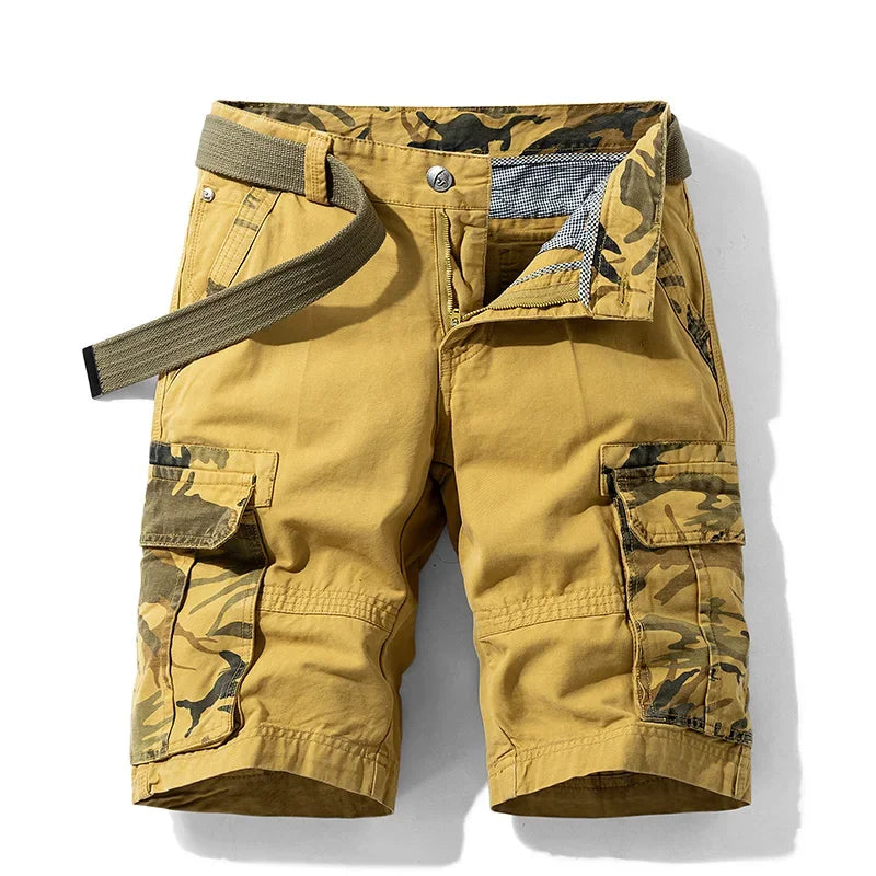 Bermuda Masculina Frontline – Algodão Camuflada Tática Casual Cargo Militar Cáqui
