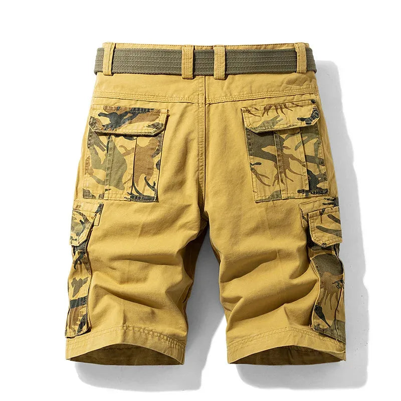 Bermuda Masculina Frontline – Algodão Camuflada Tática Casual Cargo Militar Cáqui