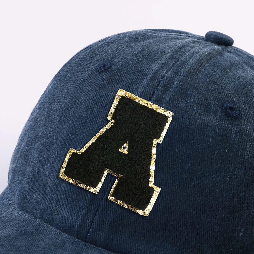 Boné Letra Bordada A-Z Street – Aba Curva Ajustável Unissex Estilo Dad Hat