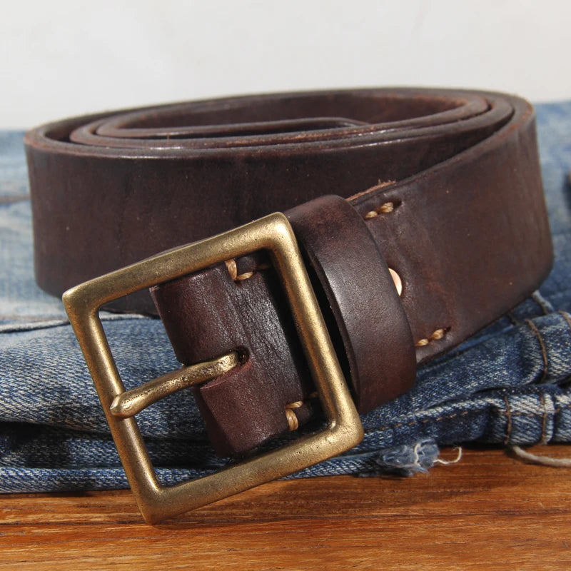 Cinto Masculino Rústico 4cm – Couro Legítimo Extra Grosso com Fivela de Bronze