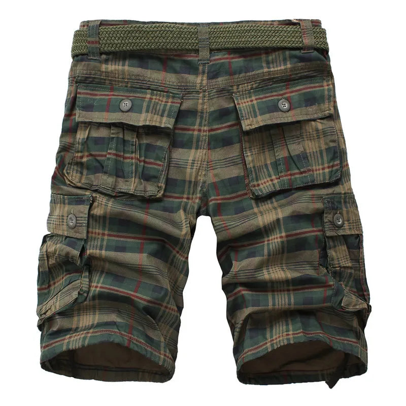 Bermuda Masculina Presthon – Moda Xadrez Casual Militar Praia Estilo Cargo sem Cinto