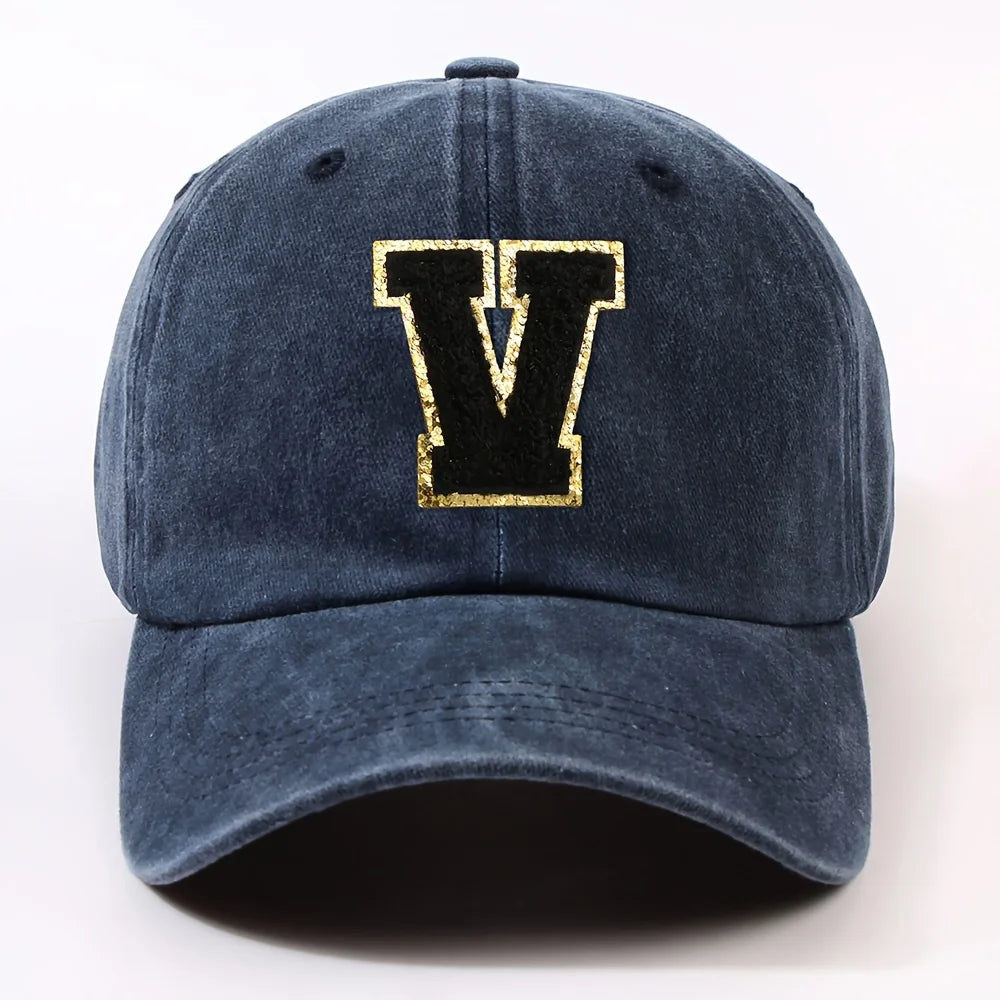 Boné Letra Bordada A-Z Street – Aba Curva Ajustável Unissex Estilo Dad Hat