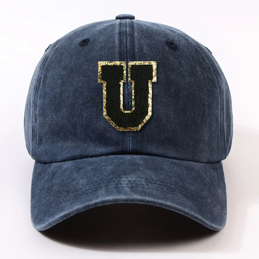 Boné Letra Bordada A-Z Street – Aba Curva Ajustável Unissex Estilo Dad Hat