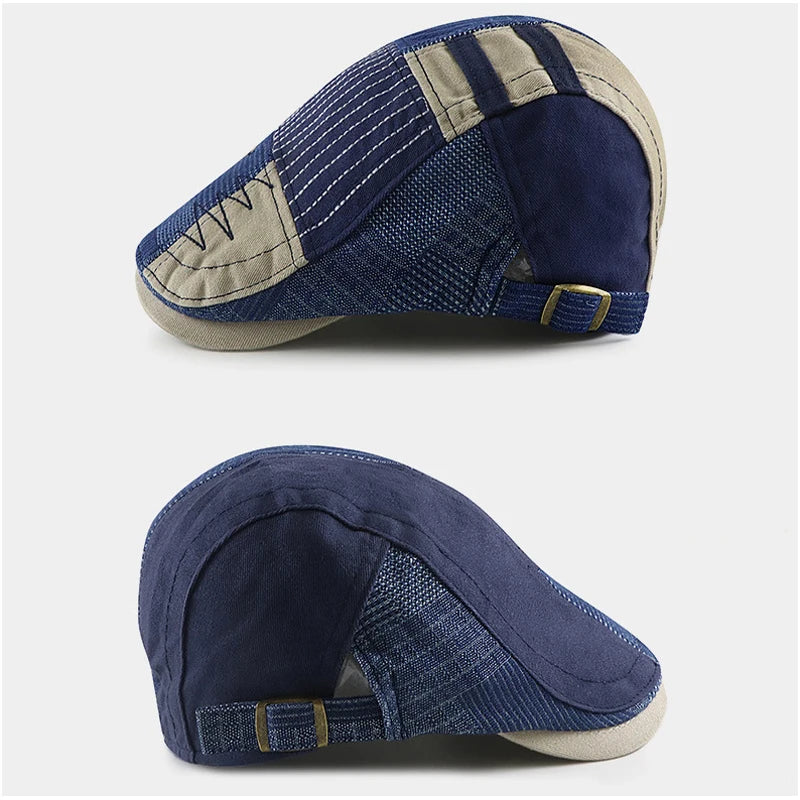 Boina Milton Patchwork – Estilo Newsboy Moderno com Aba Reta e Ajuste Confortável