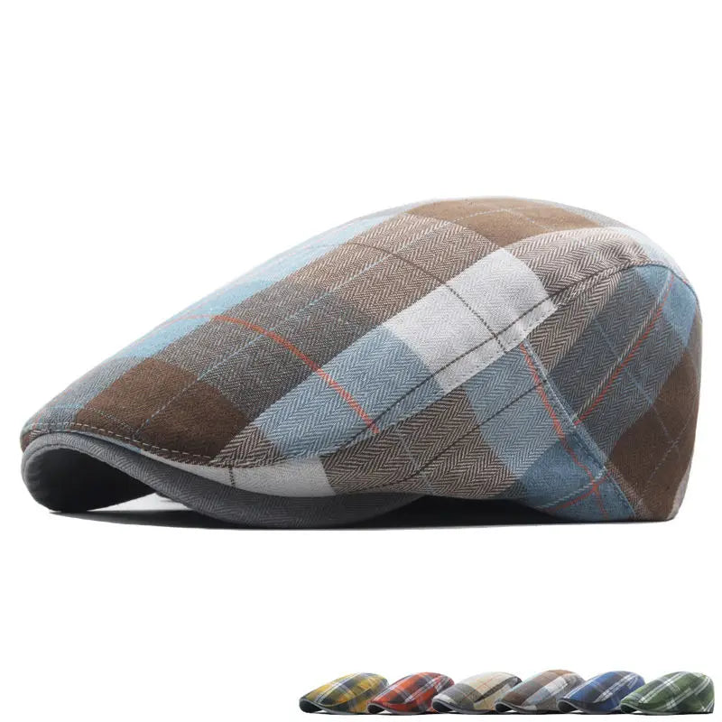Boina Oxford Listrada – Estilo Newsboy em Poliéster com Estampa de Listras, Aba Reta e Design Versátil para Todas as Estações