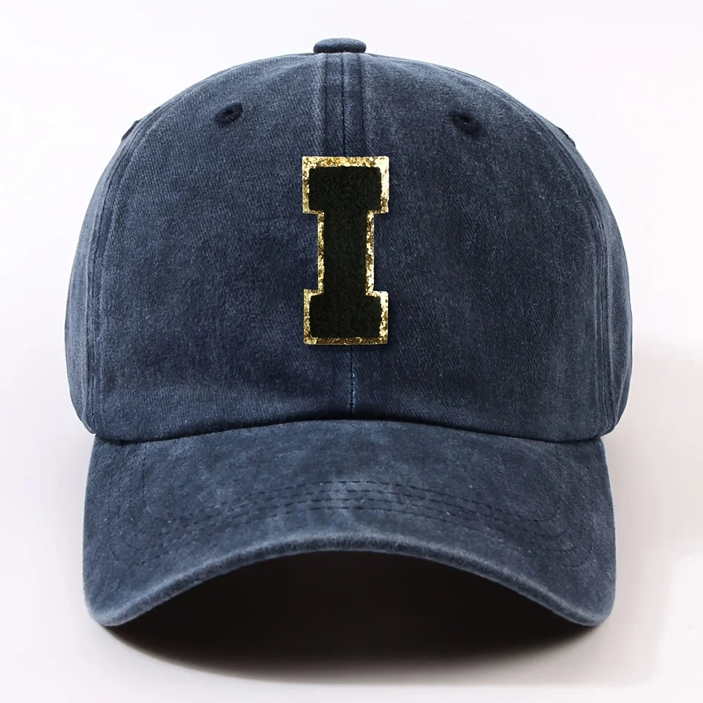 Boné Letra Bordada A-Z Street – Aba Curva Ajustável Unissex Estilo Dad Hat