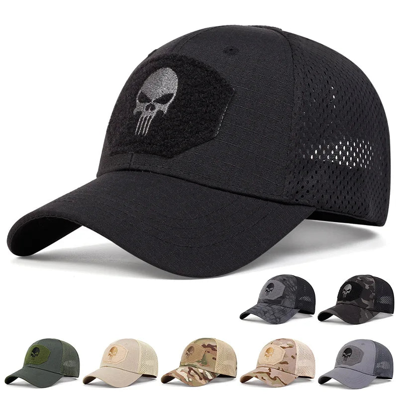 Boné Tático Skull – Militar Airsoft Ajustável com Tela Respirável e Aba Curva