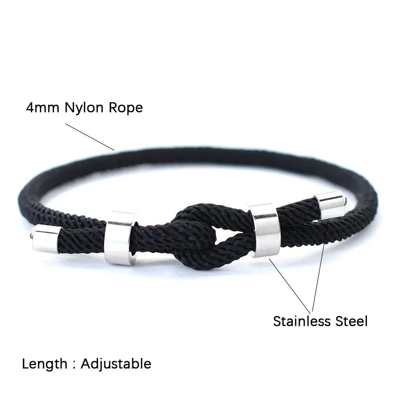 Pulseira Masculina Segontia – Algodão com Aço Inoxidável e Cordão de Corda Estilo Geométrico