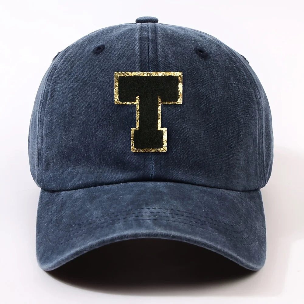 Boné Letra Bordada A-Z Street – Aba Curva Ajustável Unissex Estilo Dad Hat