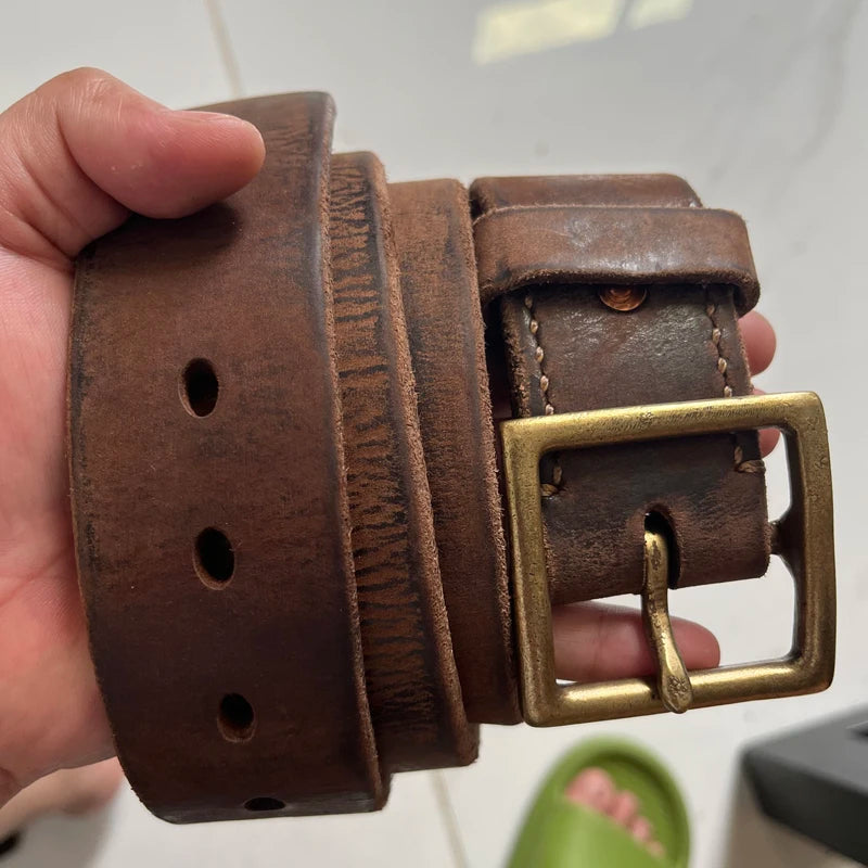Cinto Masculino Rústico 4cm – Couro Legítimo Extra Grosso com Fivela de Bronze