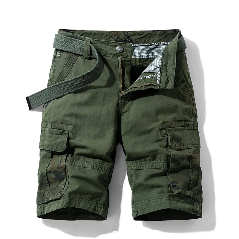 Bermuda Masculina Frontline – Algodão Camuflada Tática Casual Cargo Militar Cáqui