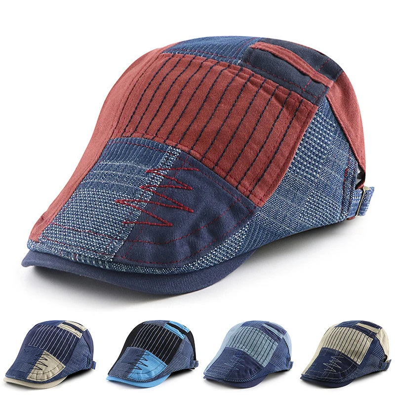 Boina Milton Patchwork – Estilo Newsboy Moderno com Aba Reta e Ajuste Confortável
